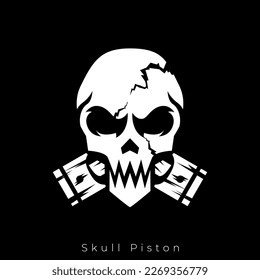 Skull and Pistons. Skull biker badge logo illustration. Skull with Pistons logo concept. 