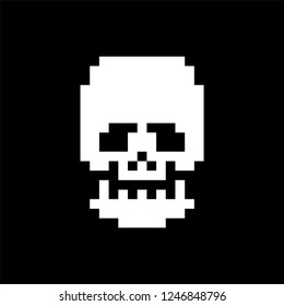 Skull pixel art. Bones anatomy 8 bit. Pixelate Human Skeleton system 16bit. Old game computer graphics style