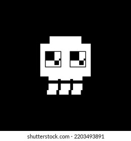 Skull Pixel Art Logo Design Black And White