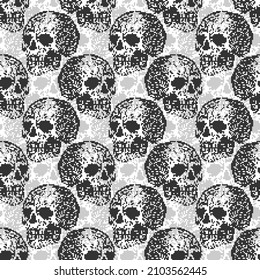Skull pixel art pattern seamless. pixelated Skeleton head background. 8 bit vector ornament. Old video game graphics texture