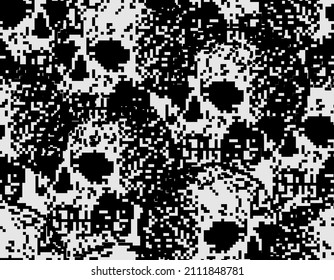 Skull pixel art pattern seamless. pixelated Skeleton head background. 8 bit vector ornament. Old video game graphics texture