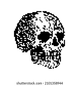 Skull pixel art. pixelated Skeleton head. 8 bit vector illustration. Old video game graphics