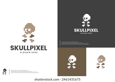 calavera pixel art, adecuado para juegos y ciberespacio, ilustración de diseño de logotipo.