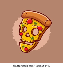 Skull Pizza vector. Pizza on Halloween concept. Halloween scary pizza with skull face. Halloween food Themed Icon Illustration. 