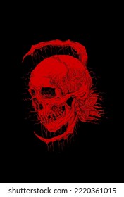 Skull with plant grass and flower vector illustration