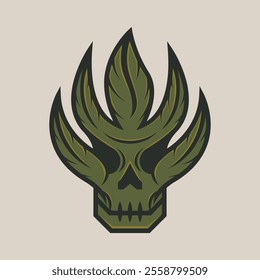 Skull plant with leaf in green color cartoon style