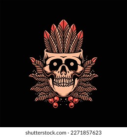 skull plant tattoo vector design