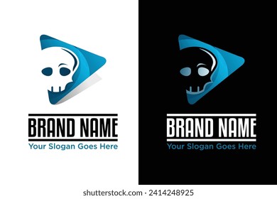 skull play button modern illustration vector logo design