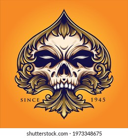 Skull Playing Card With Ornate Luxury Vector illustrations for your work Logo, mascot merchandise t-shirt, stickers and Label designs, poster, greeting cards advertising business company or brands.