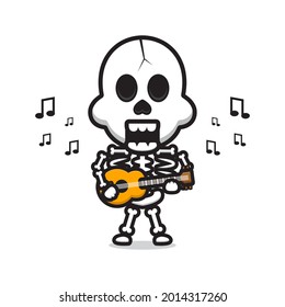 Skull playing guitar cartoon icon vector illustration. Design isolated flat cartoon style
