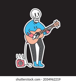 Skull playing a guitar illustration. Vector graphics for t-shirt prints and other uses.