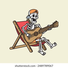 skull playing guitar illustration vector