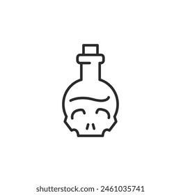 Skull poison bottle icon. A minimalist design symbolizing danger and toxicity, often used to represent hazardous substances and warnings in alchemy, medicine and cautionary labels. Vector illustration