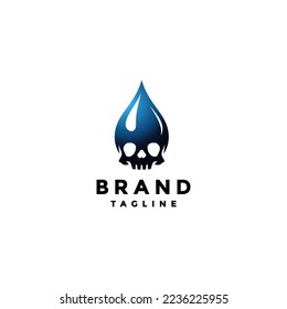 Skull Poison Drops Logo Design. Water Drop With Skull Symbol Underneath Logo Design.