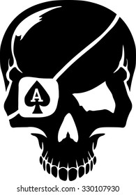 Skull with poker playing cards suits ace