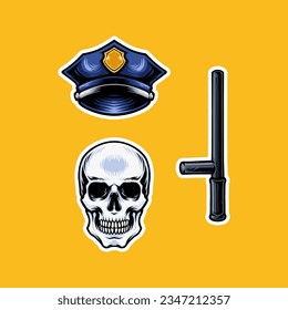 skull police set element vector illustration