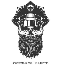 Skull in the policeman hat. Vector illustration