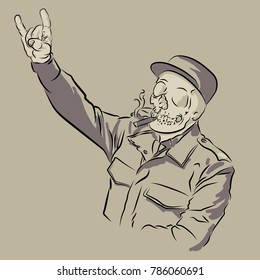 Skull Political with cigarette