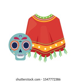 skull with poncho mexican isolated icon vector illustration design