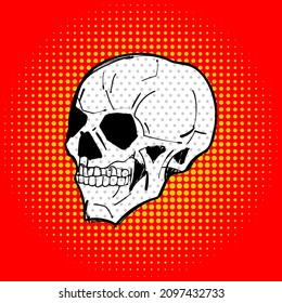 Skull pop art. head skeleton retro vector illustration