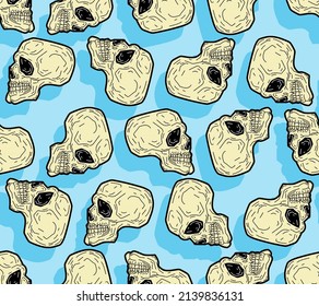 Skull pop art pattern seamless. Skeleton head background. Vector texture