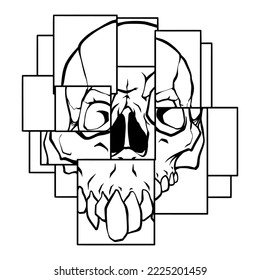 Skull pop art style. Transparency friendly illustration isolated on white background. Hand drawn