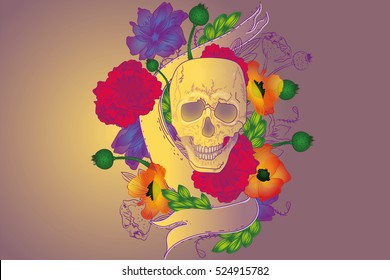 Skull and poppies SET