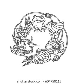 Skull and poppy flower. Vector illustration.
