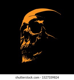 Skull portrait silhouette in contrast backlight. Vector. Illustration.