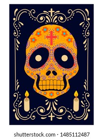 Skull, poster, day of the dead. Painted Skull. Vector illustration.