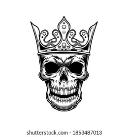 Skull of prince vector illustration. Head of skeleton in royal crown with gem. Monarchy or jewelry concept for emblems or tattoo templates