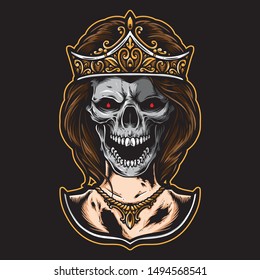 skull princess vector logo and icon