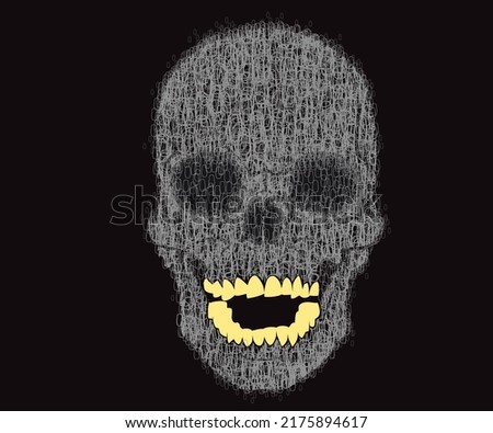 Skull print on T-shirt with golden teeth 