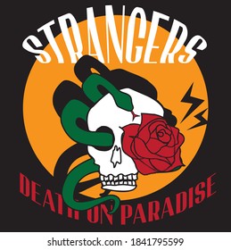 skull print with roses - vector