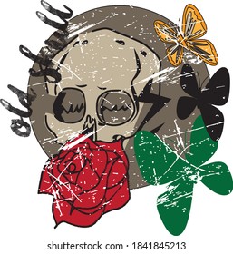 huella de cráneo con rosas - vector