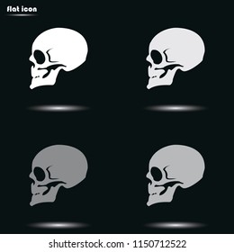 Skull profile view flat grayscale vector icon.