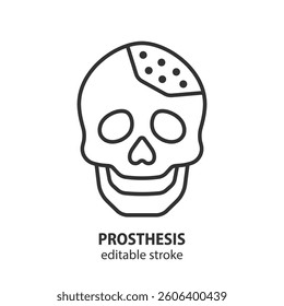 Skull prosthesis line icon. Artificial plate on the skull symbol. Vector illustration. Editable stroke.