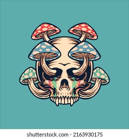 skull psychedelic mushroom vector design