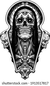 skull psicodelic sketch tatum print vector ilustración