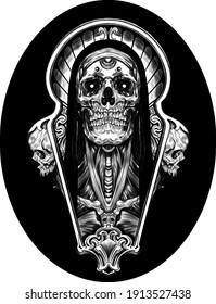 skull psychedelic sketch tattoo print vector illustration