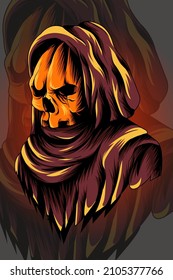Skull pumpkin with cloak vector illustration