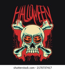skull pumpkin eye halloween vector Illustration