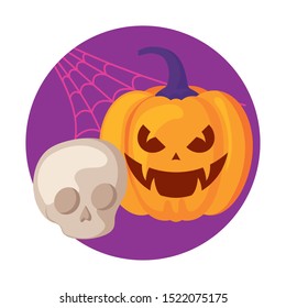 skull with pumpkin of halloween icon vector illustration design