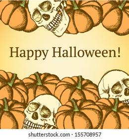 Skull and pumpkin, vector Halloween background