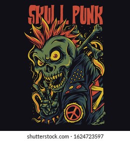 Skull Punk Cartoon Funny Illustration