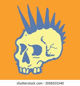 Skull punk illustration rock hand drawn drawing orange and blue