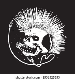 Skull Punk Music Line Graphic Illustration Vector Art T-shirt Design