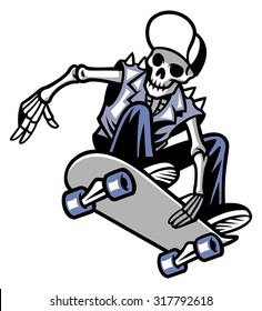 skull punk ride a skateboard