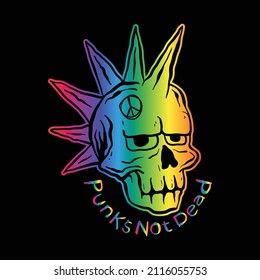 skull with punk's not dead lettering for T-shirt design colorful illustration Premium Vector