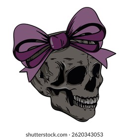 skull with purple ribbon illustration art